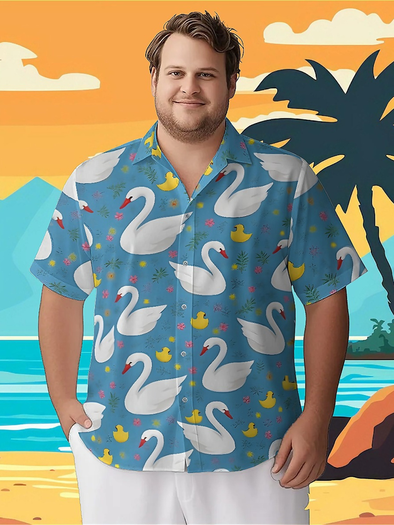 Beach Shirt Hawaiian - Men's Plus Size Hawaiian ShirtsDucks and