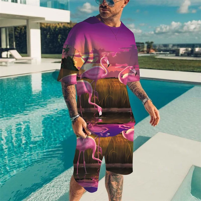 Beach Shirt Hawaiian - Graffiti Style Hawaiian T-shirt Set Men's