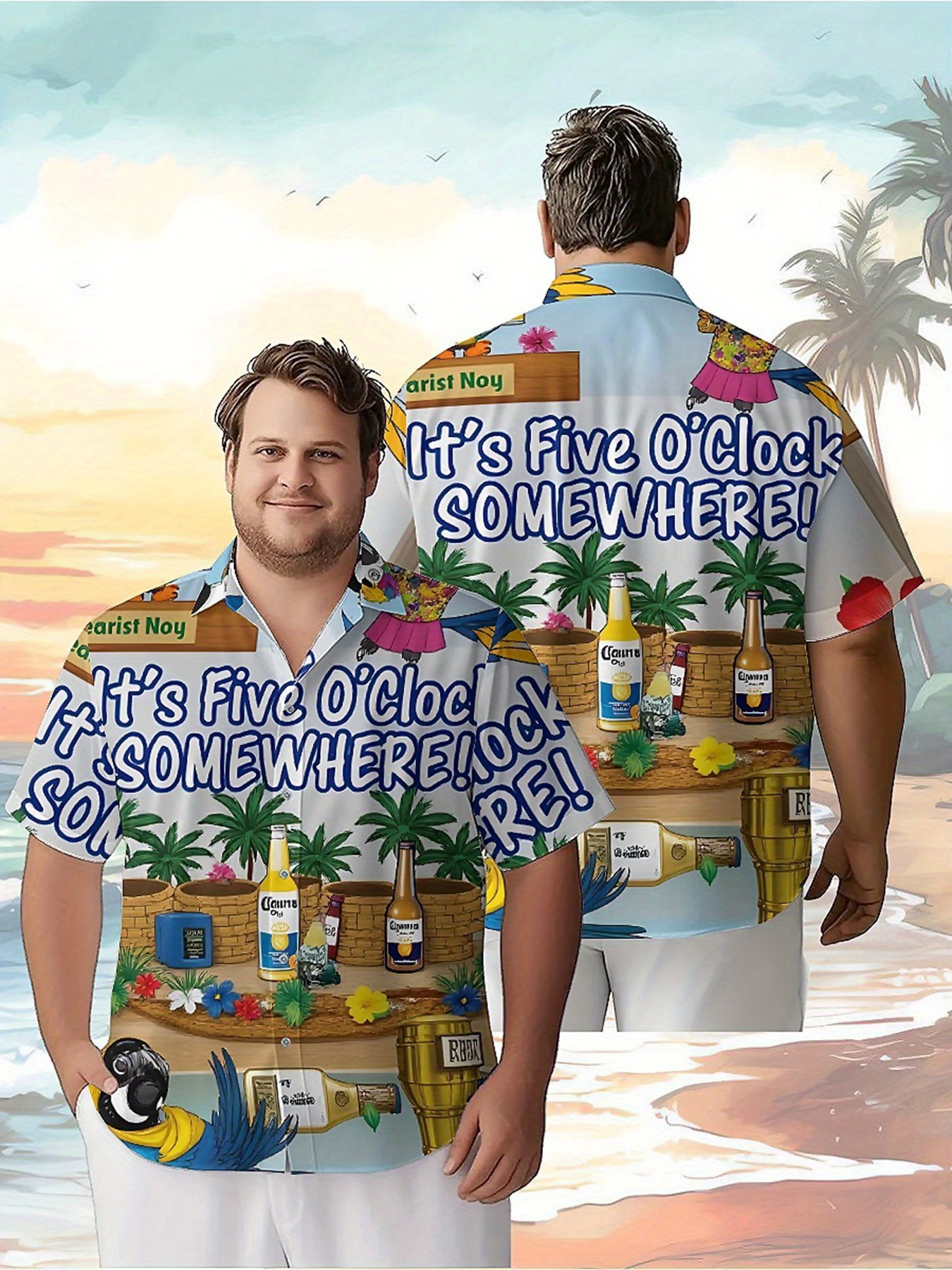 Beach Shirt Hawaiian - Men's Plus Size Hawaiian Shirts Parrot