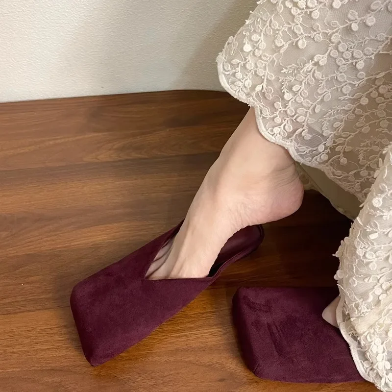 Summer Clothing Modest - Women Suede Flats Mules Shoes Square