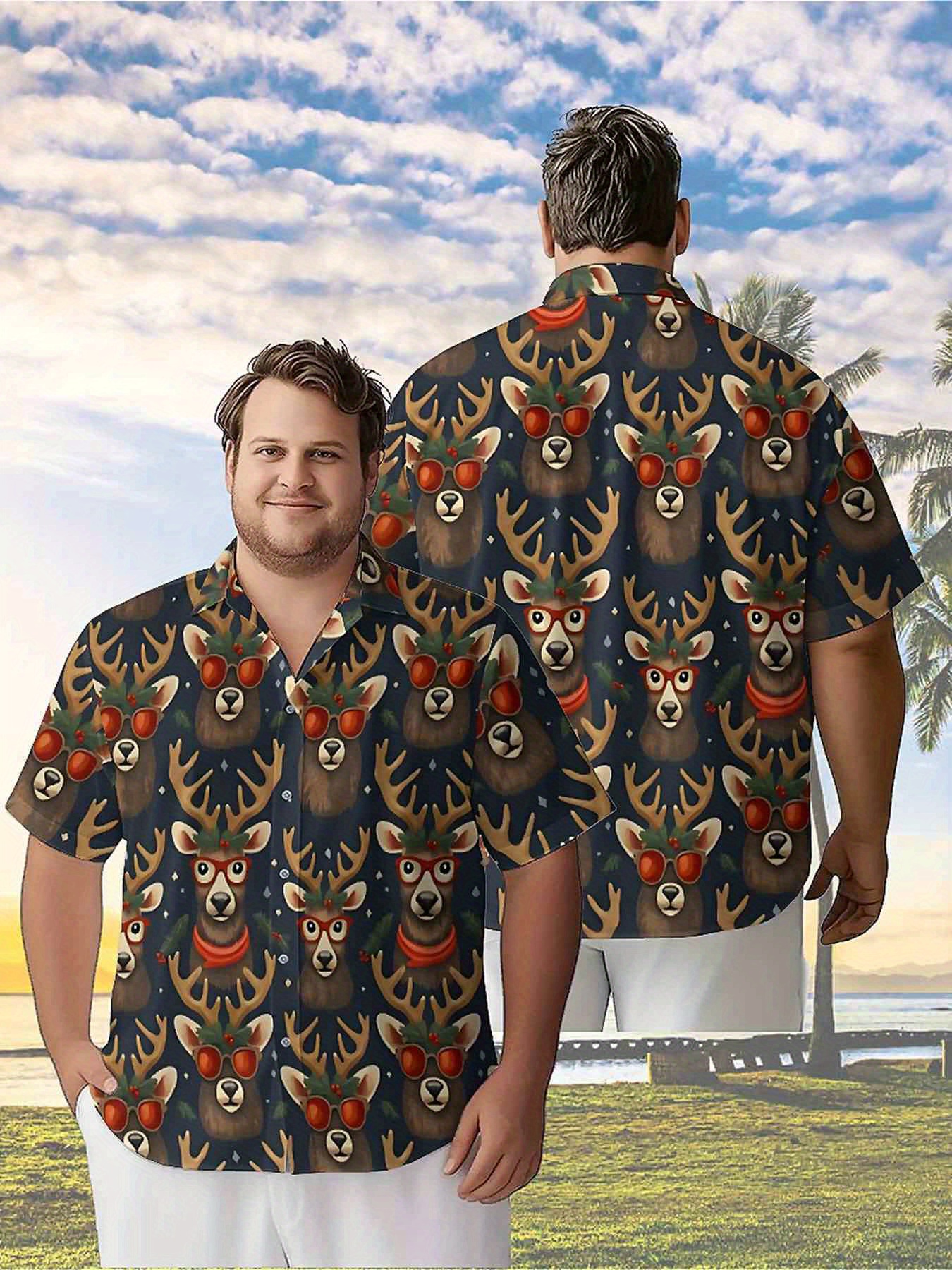Beach Shirt Hawaiian - Men's Plus Size Hawaiian Shirts Christmas